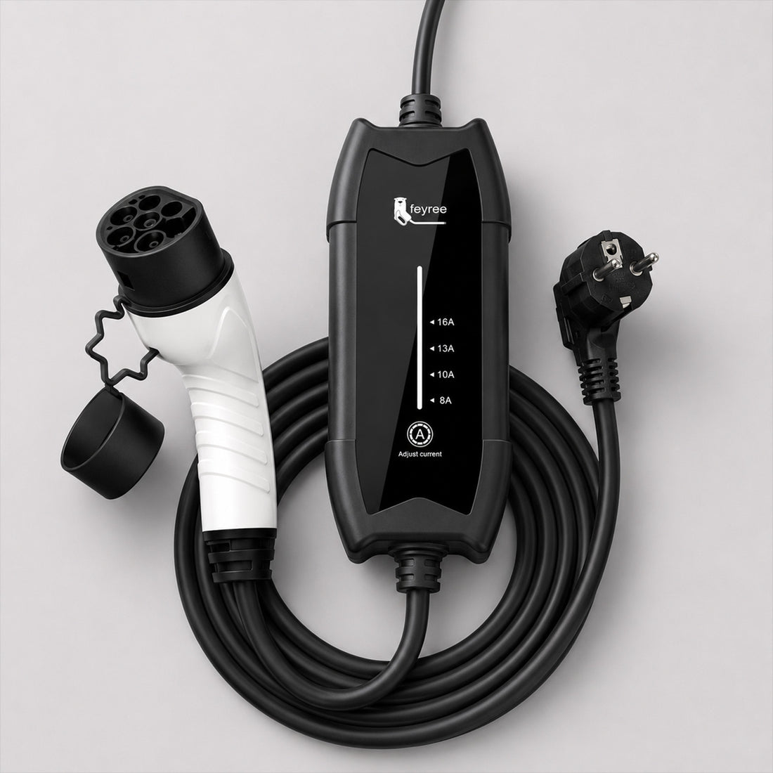Chargeur portable Type 2 3,5 kW avec boîtier de réglage 8 à 16 A, câble de 5 m et prise Schuko