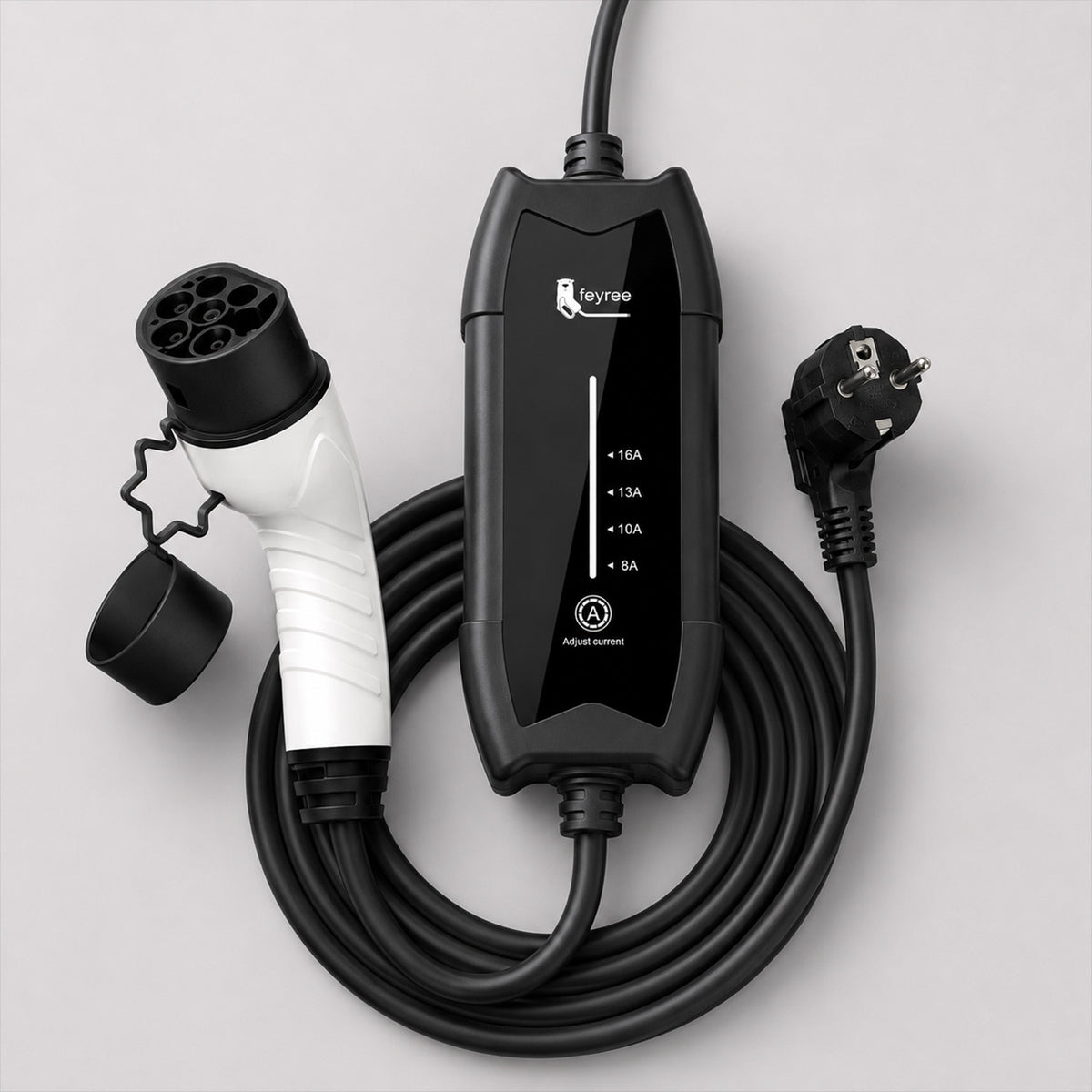 Chargeur portable Type 2 3,5 kW avec boîtier de réglage 8 à 16 A, câble de 5 m et prise Schuko