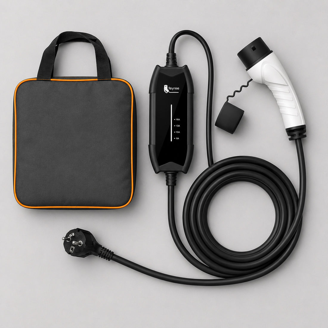 Chargeur portable Type 2 3,5 kW avec boîtier de réglage 8 à 16 A, câble de 5 m et prise Schuko